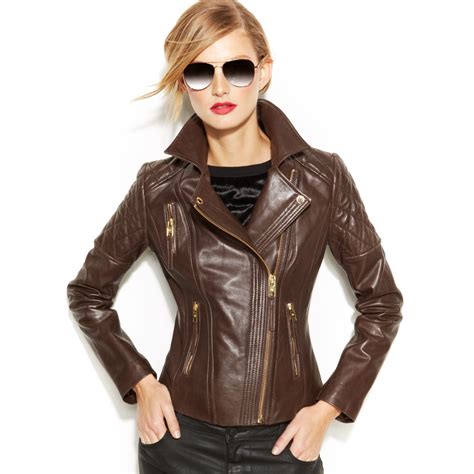 michael kors jacke braun|michael kors leather jacket.